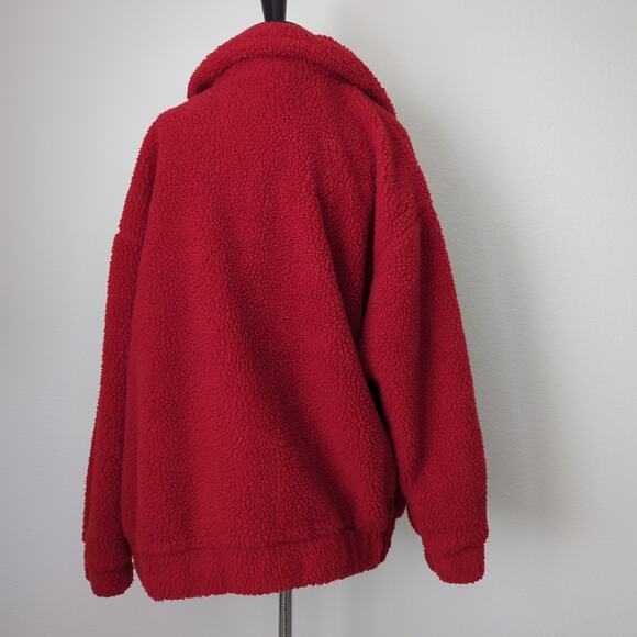 I.AM.GIA Women's Pixie Teddy Coat Medium Oversize Sherpa Jacket Red Fuzzy Fleece - Picture 6 of 10